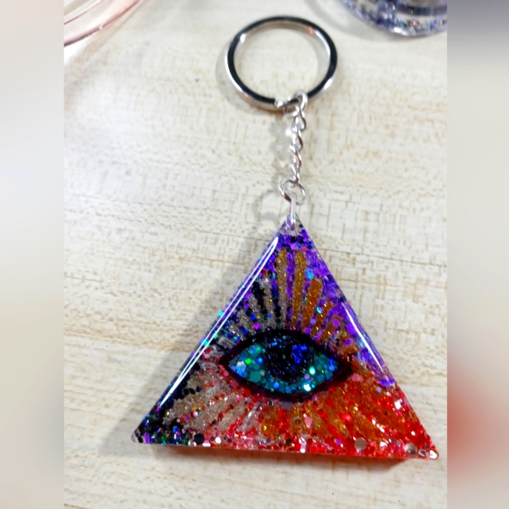 Handcrafted resin glitter evil eye key chain